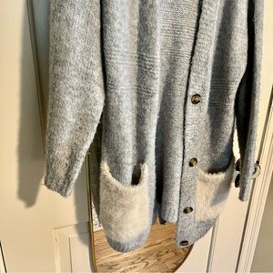 Zara girls long grey cardigan with fuzzy pockets